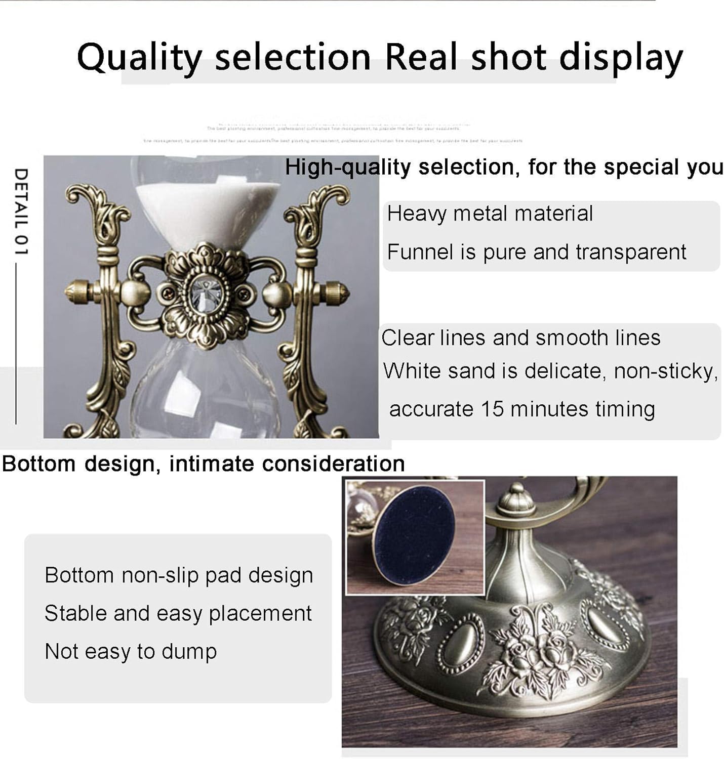 15-Minute Golden Embossed Hourglass Timer