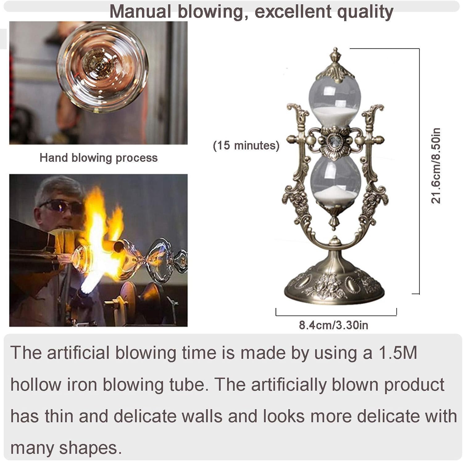 15-Minute Golden Embossed Hourglass Timer