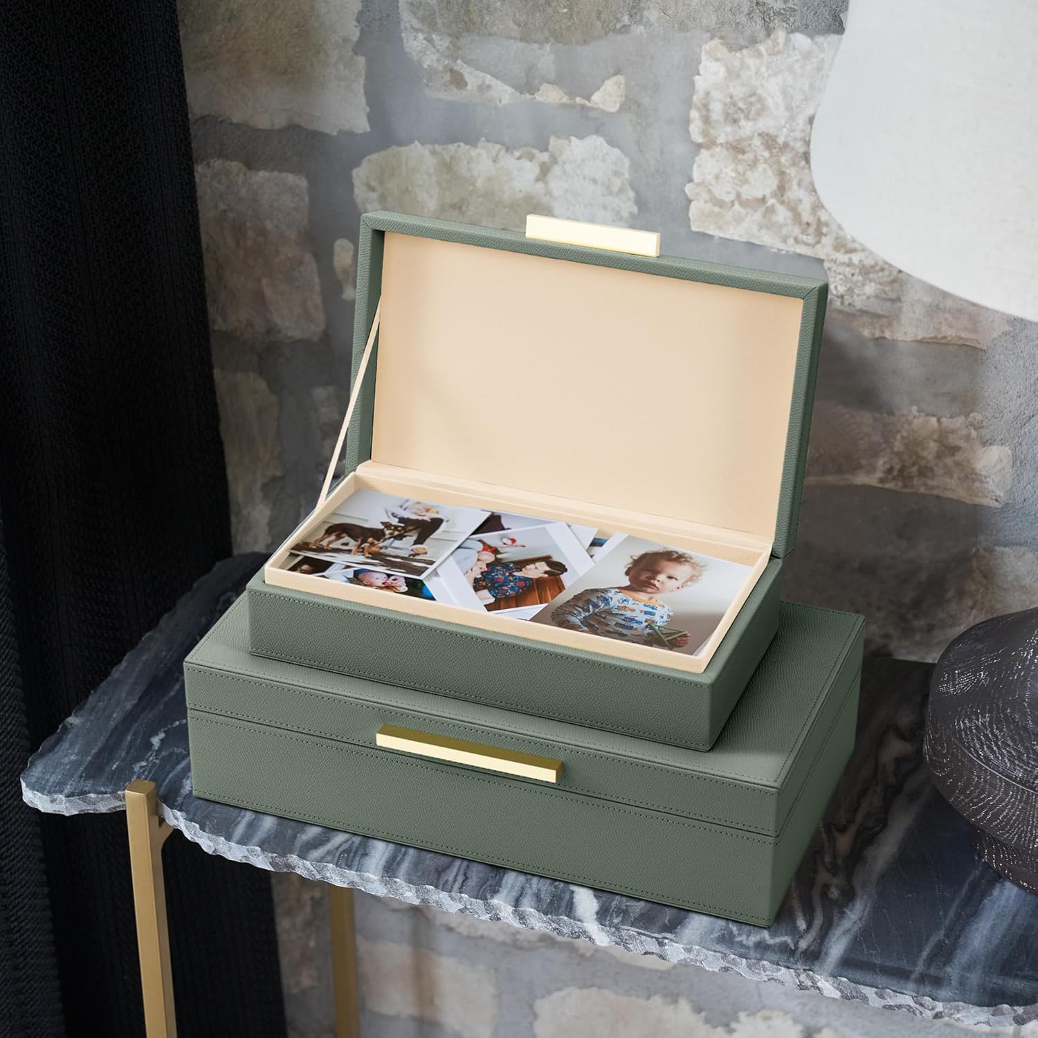 Set of 2 PU Leather Storage Bins